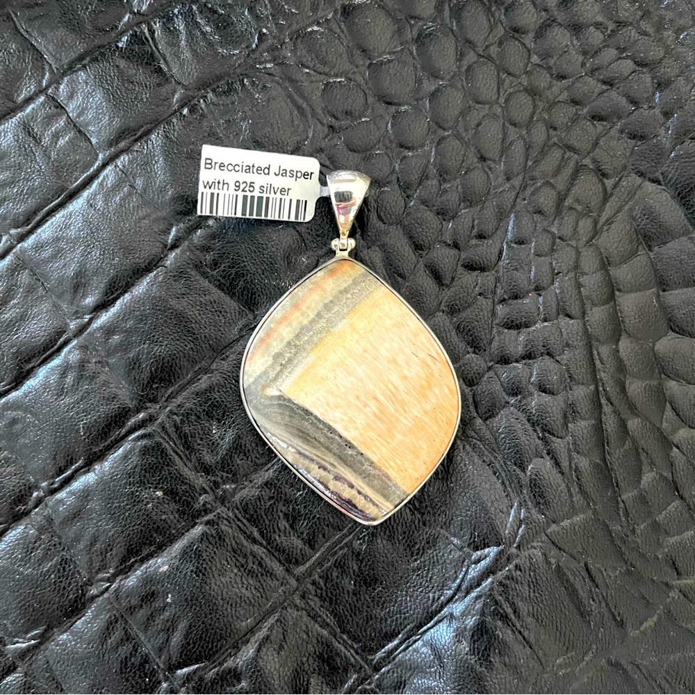 One of a kind brecciated jasper sterling silver pendant